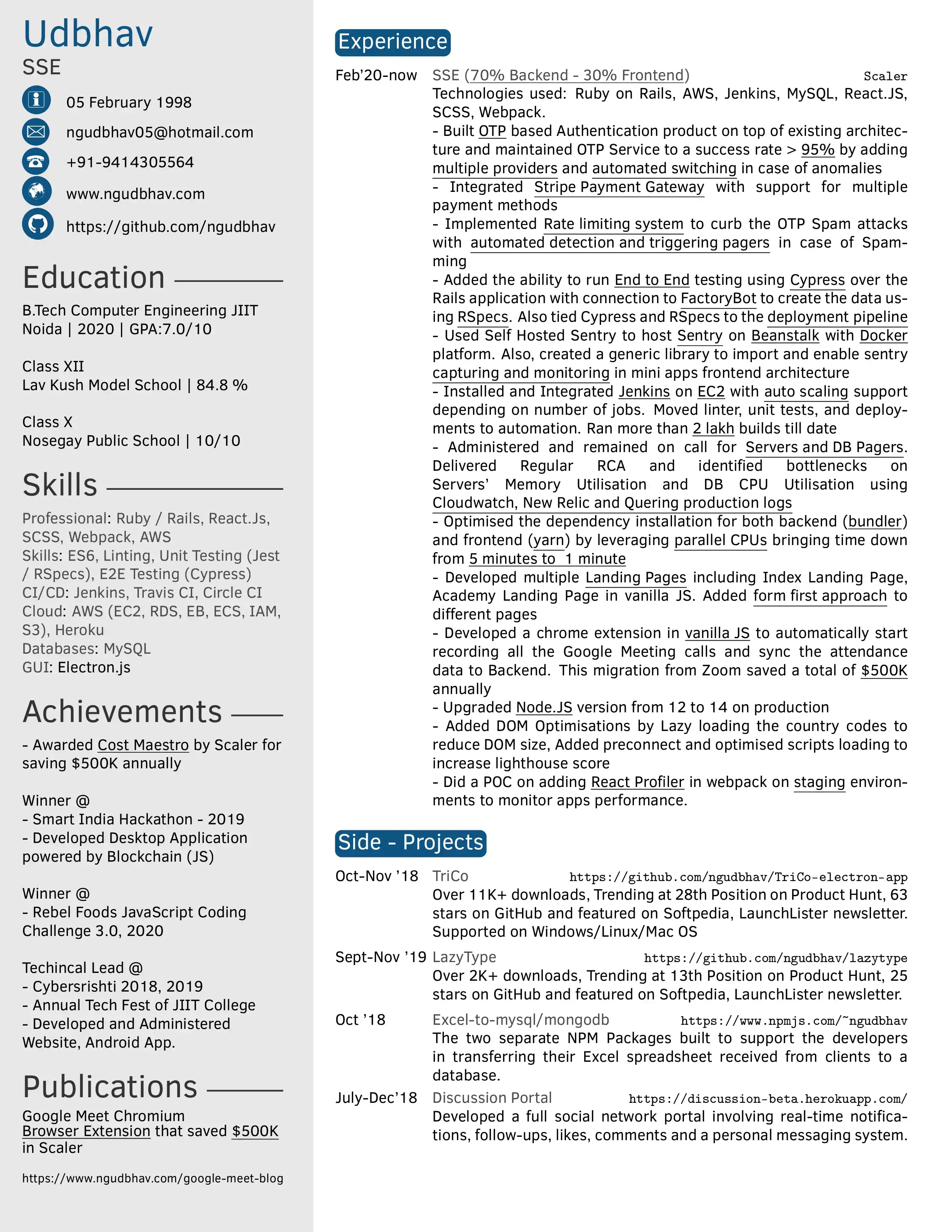 Udbhav Gambhir's Resume