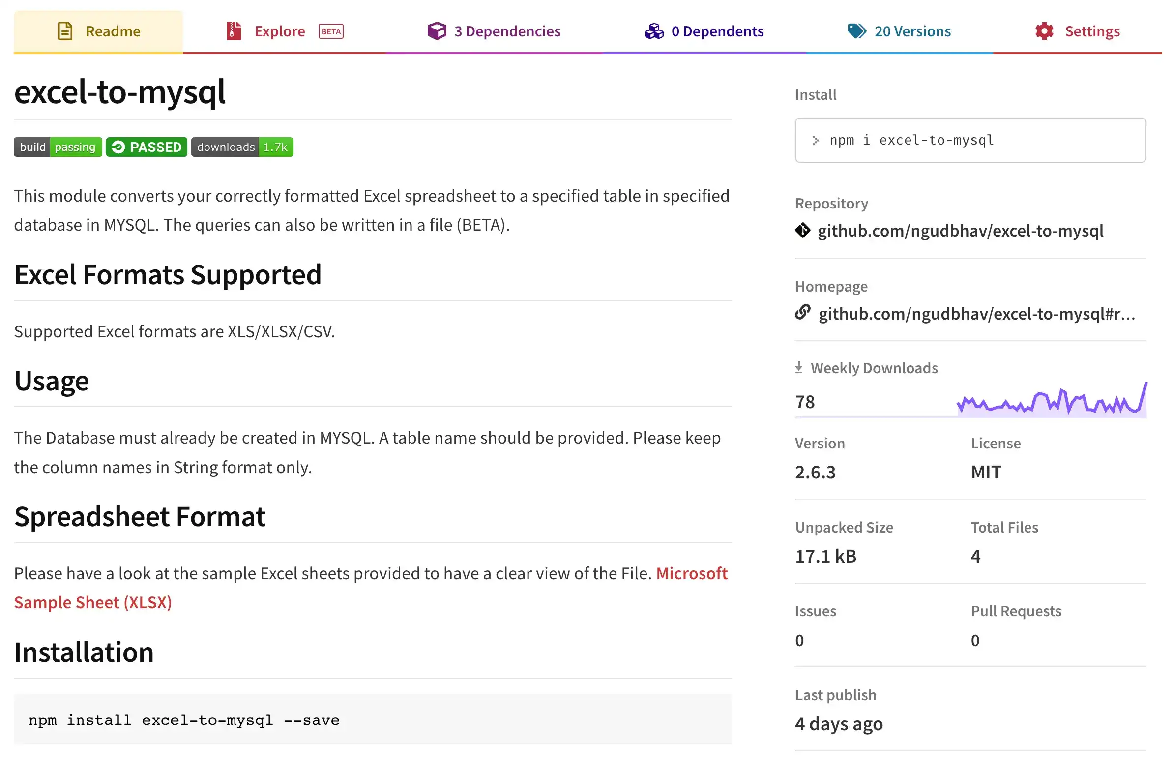 excel-to-mysql NPM Package